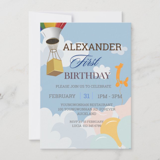 Primeiro Convite Azul de Aniversário Personalizado (Frente)