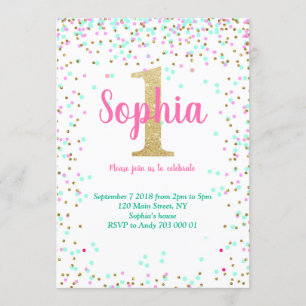 Primeiro Convite de Aniversário 1rua Conite Menina