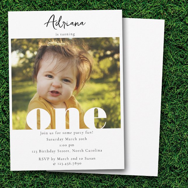 Primeiro Convite de Aniversário 1rua Um Script Fot (First Birthday Invitation 1st One Photo Script)