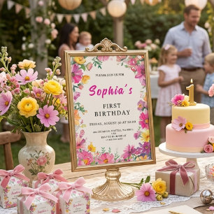 Primeiro Convite de Aniversário com Floral Aquarel