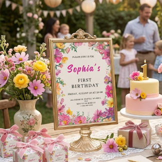 Primeiro Convite de Aniversário com Floral Aquarel