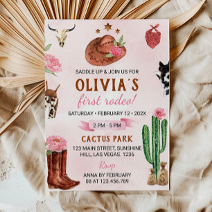 Primeiro Convite de Aniversário da Garota Rodeo Oc