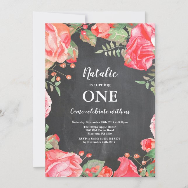 Primeiro Convite de Aniversário de 1 Ano Botânico  (Frente)