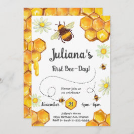 Primeiro Convite de aniversário de Bee Day