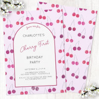 Primeiro Convite de aniversário de Cherry Pink