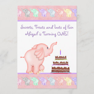 Primeiro Convite de aniversário de Elefante Rosa