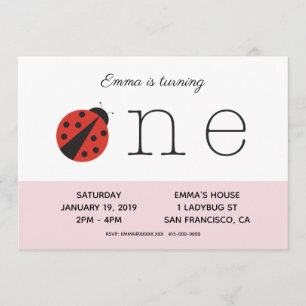 Primeiro convite de aniversário de Ladybug a rosa