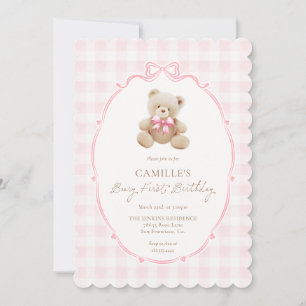 Primeiro Convite de Aniversário do Beary Rosa