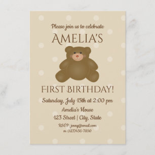 Primeiro Convite De Aniversário Do Bebê De Urso De