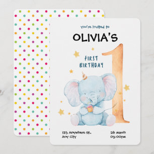 Primeiro Convite de Aniversário do Elefante de Aqu