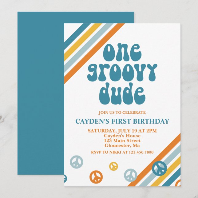 Primeiro Convite de Aniversário do Groovy One Retr (Frente/Verso)