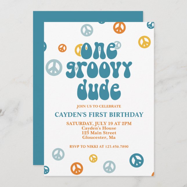 Primeiro Convite de Aniversário do Groovy One Retr (Frente/Verso)