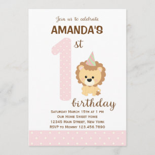 Primeiro Convite de Aniversário do Leão (Rosa)