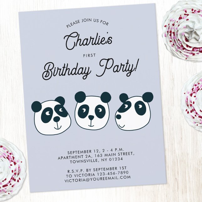 Primeiro Convite de aniversário do Urso de Panda G (Cute panda bear animal themed personalized first birthday party invitation)