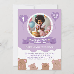 Primeiro Convite de Aniversário do Urso de Teddy A