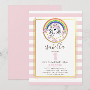 Primeiro Convite de Aniversário Dourado Rosa do U