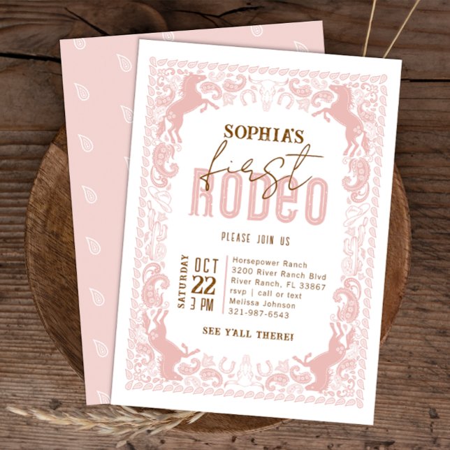 Primeiro Convite de Aniversário para Rodeio Rosa - (Pink Wild West Birthday Invite)