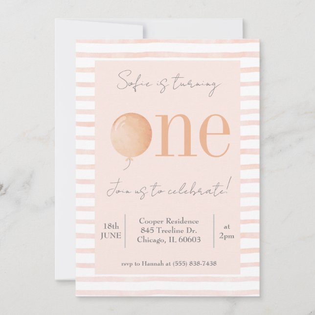 Primeiro Convite de Aniversário Rosa (Frente)