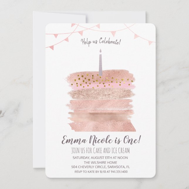 Primeiro convite de bolo de aniversário de 1 ano (Frente)