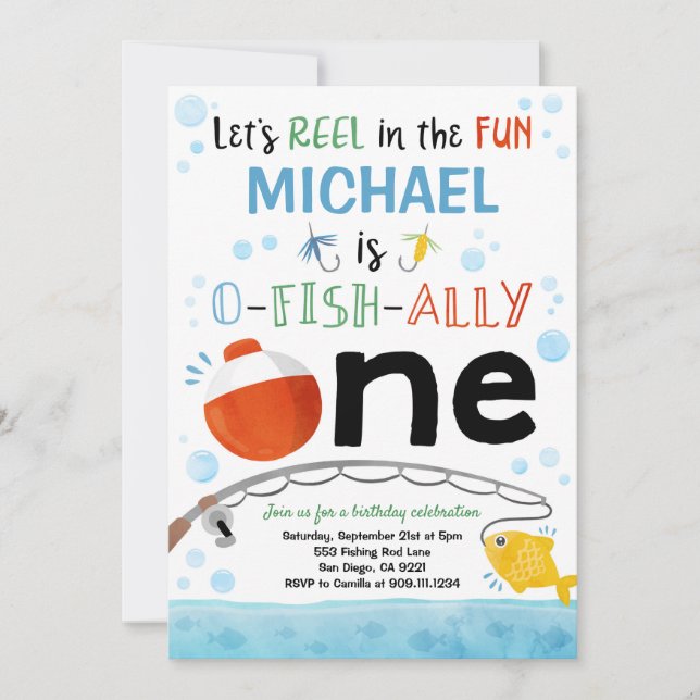 Primeiro Convite de festas de Pesca de Aniversário (Frente)
