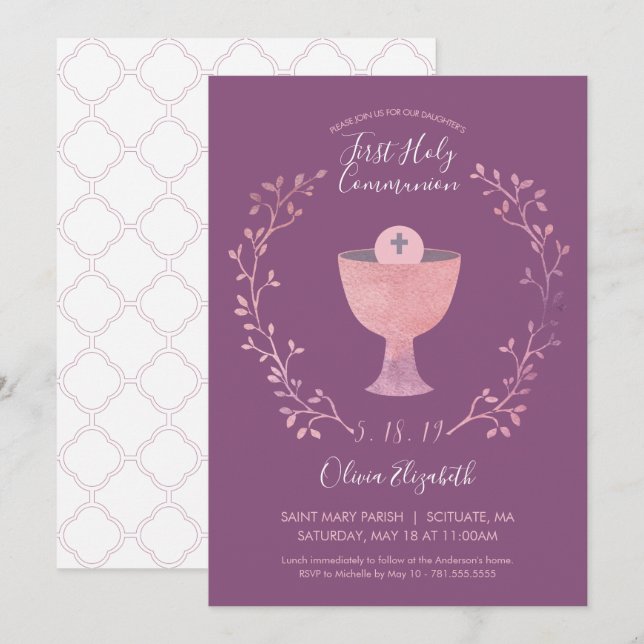 Primeiro convite do comunhão santamente - a menina (Frente/Verso)