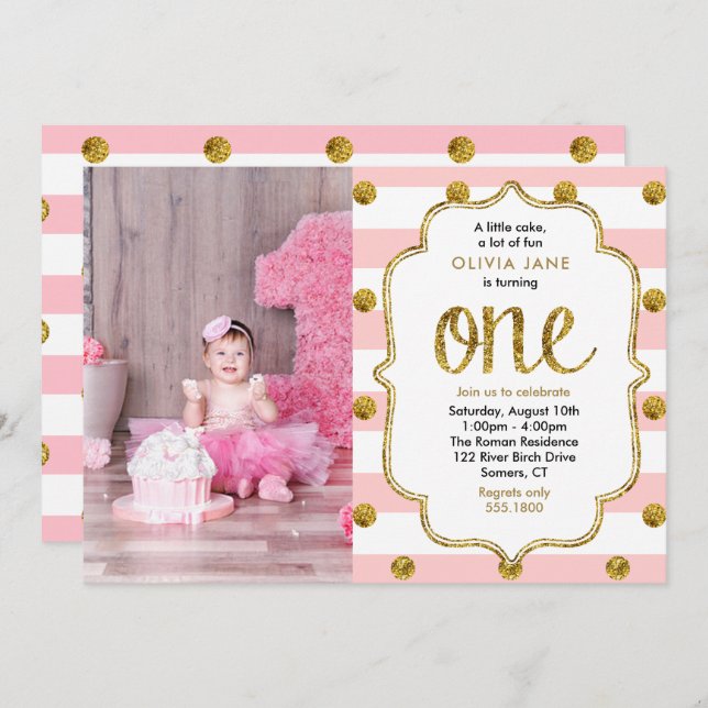 Primeiro Convite Fotográfico de Aniversário, Rosa, (Frente/Verso)