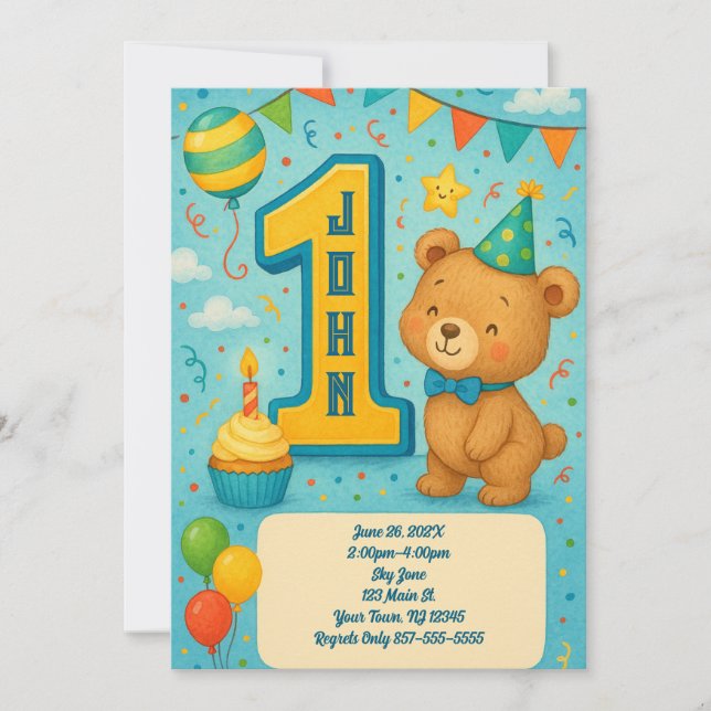Primeiro Convite para Urso de Aniversário (Frente)