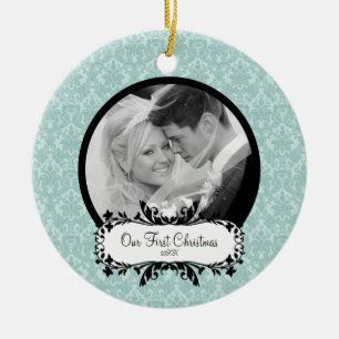 Primeiro damasco do azul do ornamento da foto do