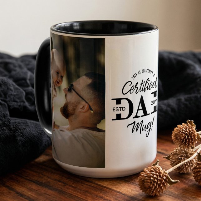 Primeiro Dia dos Pais Caneca de Papai Certificado  (First Father’s Day Certified Dad Mug New Dad Photo)