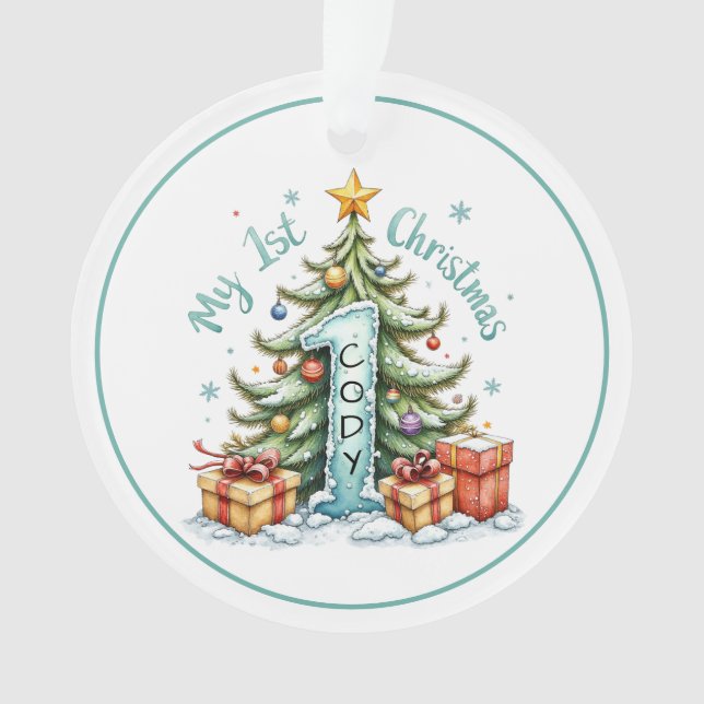 Primeiro Enfeite de Natal – Árvore e Presentes Nev (Frente)