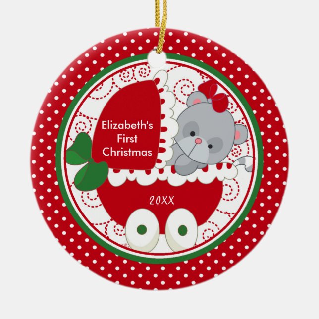 Primeiro Enfeite de Natal do Bebê Gatinho Precioso (Frente)