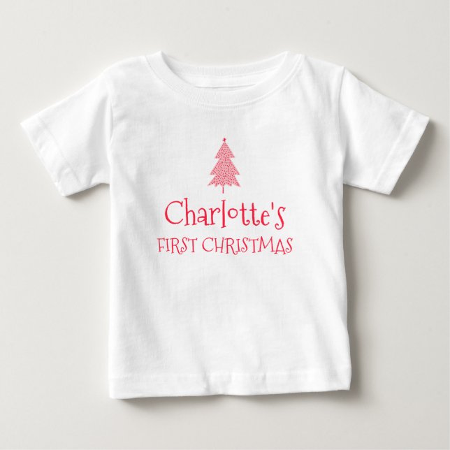Primeiro Natal da Charlotte Bebê Camisa com Nome d (Frente)