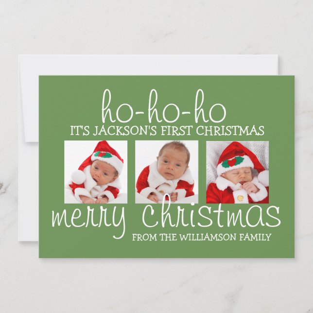 Primeiro Natal do Bebê 3 Foto Cartão de Natal (Frente)