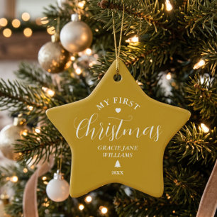 Primeiro Natal do Bebê Dourado Enfeite Personaliza