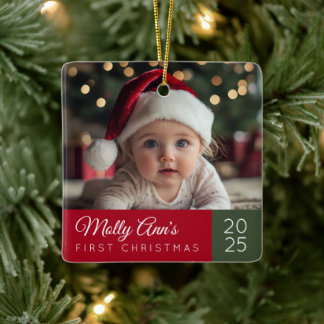 Primeiro Natal do Bebê enfeite de cerâmica