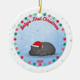 Primeiro Natal do Bebê - Enfeite de Hipopótamo de 