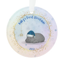 Primeiro Natal do Bebê Enfeite de Natal de Hipopót