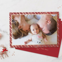 Primeiro Natal do Bebê Moldura Listrada Foto Rose