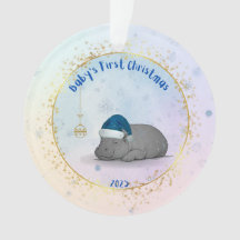 Primeiro Natal do Bebê - Ornamento de Hipopótamo d