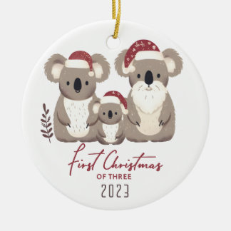 Primeiro Natal do Ornamento Familiar de Três Koala