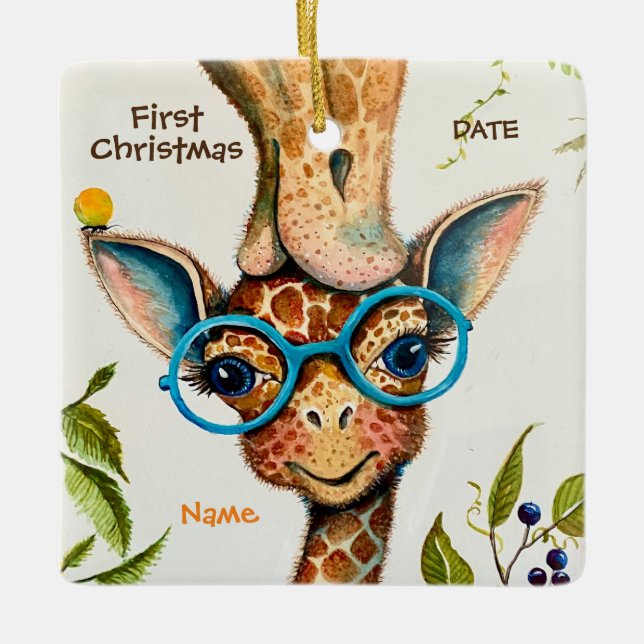 Primeiro Natal Personalizado Bebê Girafa Ornamento (Frente)