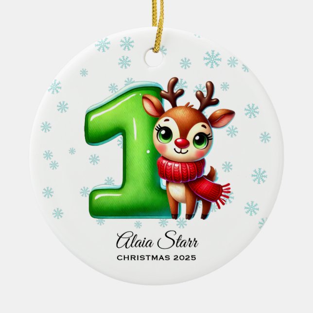 Primeiro Ornamento de Natal de Reindeer Baby (Frente)
