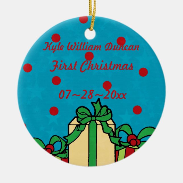 Primeiro ornamento personalizado de fotos de Natal (Frente)