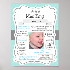 Primeiro poster de aniversário, azul para um menin