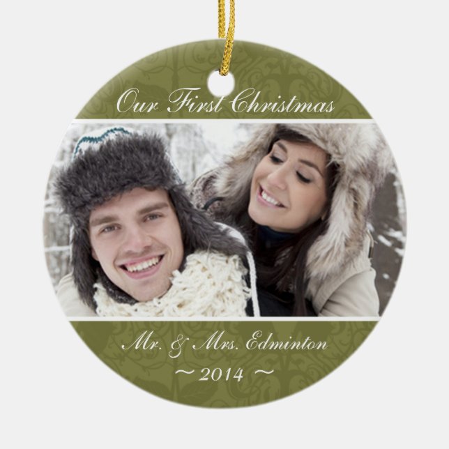 Primeiros enfeites de natal do Newlywed verde (Frente)