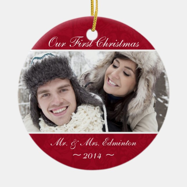 Primeiros enfeites de natal do Newlywed vermelho (Frente)