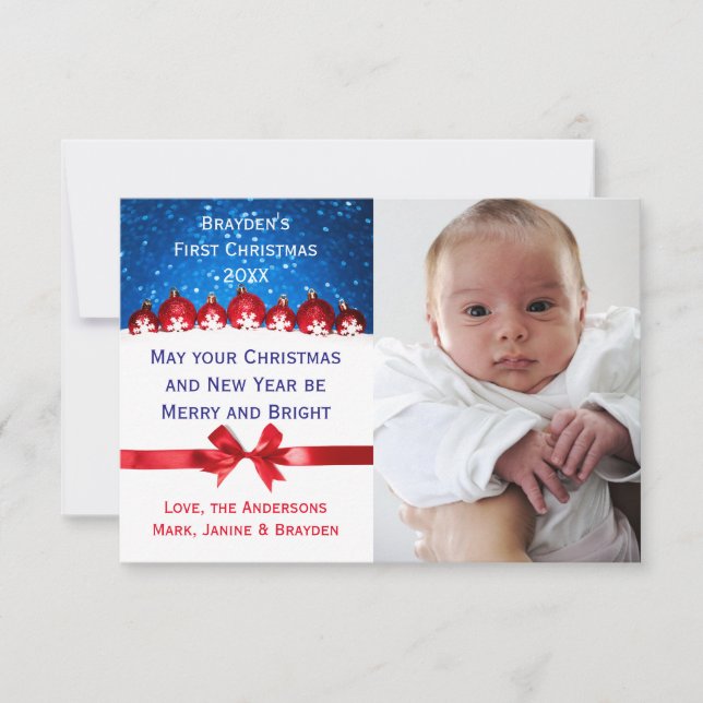 Primeiros enfeites de Natal Vermelhos - Cartão de  (Frente)