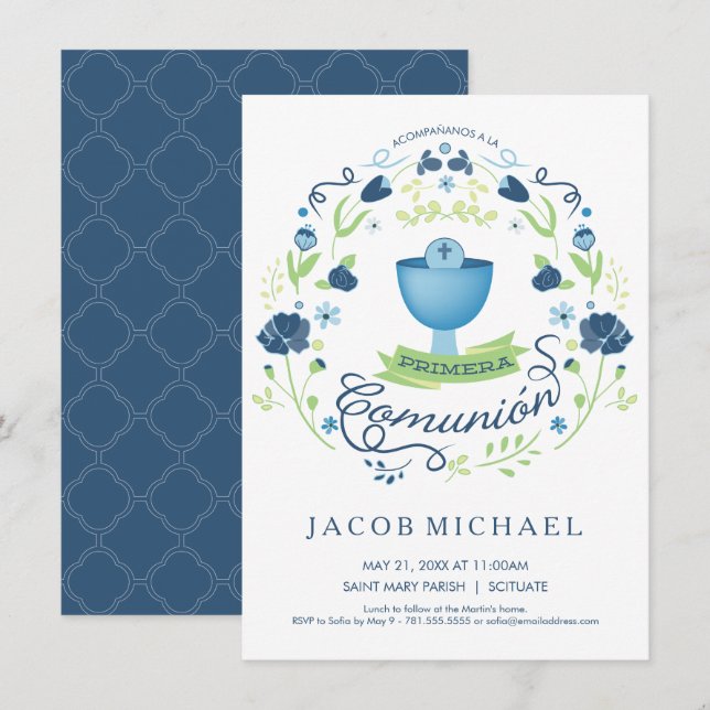 Primera Comunión Invitación - Espanhol, Cartão de  (Frente/Verso)