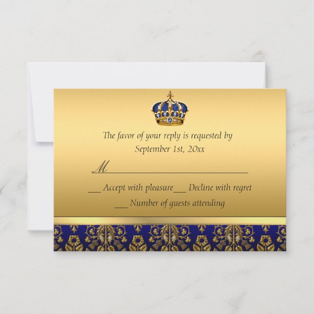 Prince Royal Blue Regal Crown Baptism RSVP (Frente)