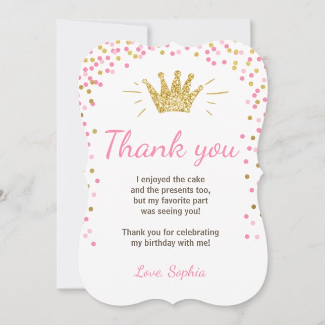 Princesa Aniversário Ouro Cor-de-rosa dos cartões (Frente)
